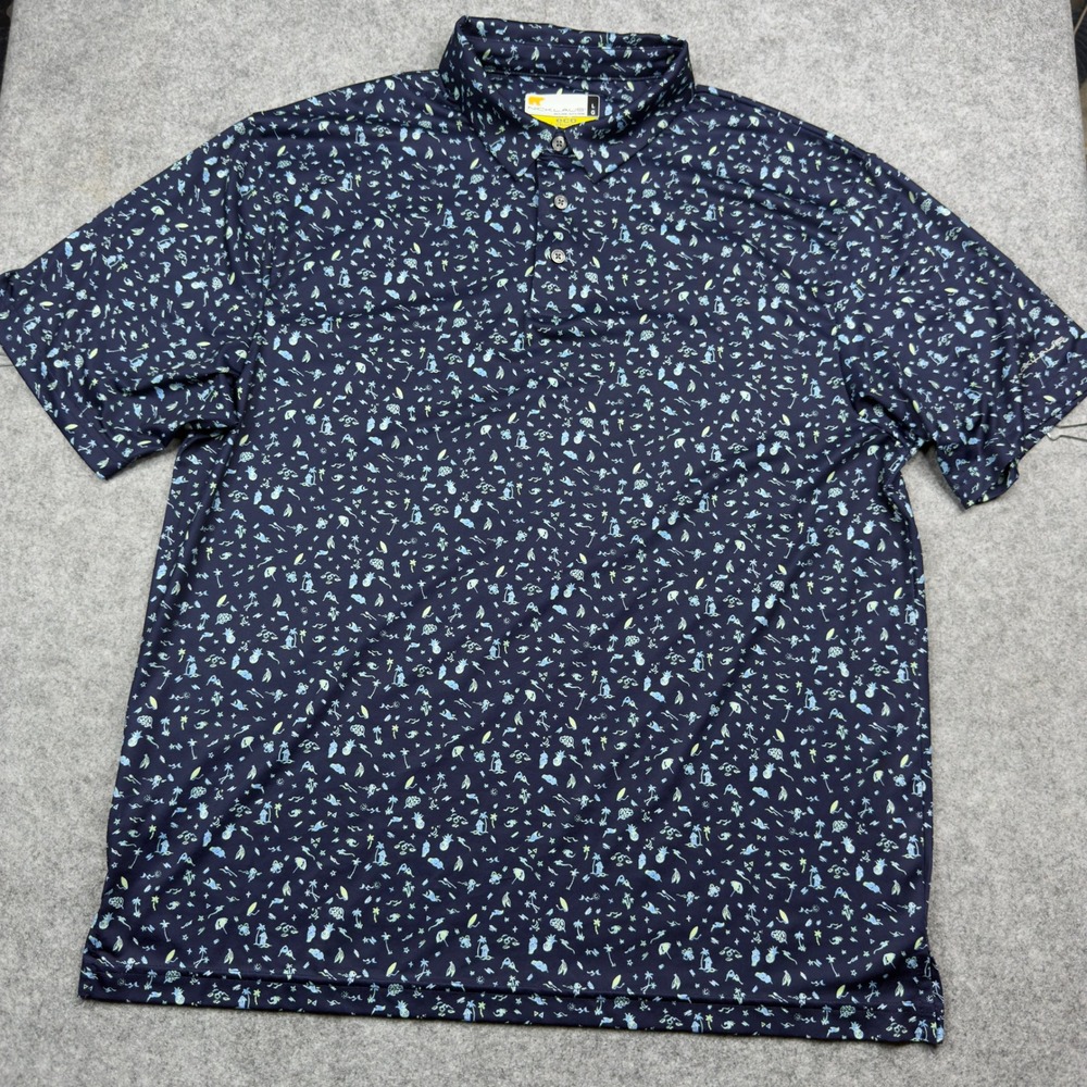 Jack Nicklaus Mens Large Navy Blue Beach Print Eco Choice Golf Polo‎ Shirt